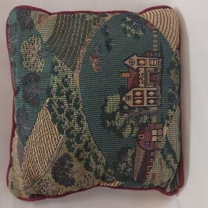 Vtg Riverdale Crosstich Throw Pillow Farm Life w Barns & Horses Square 11 X 11